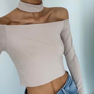 KOOKAI NUDE CROP WITH CHOKER COLLAR